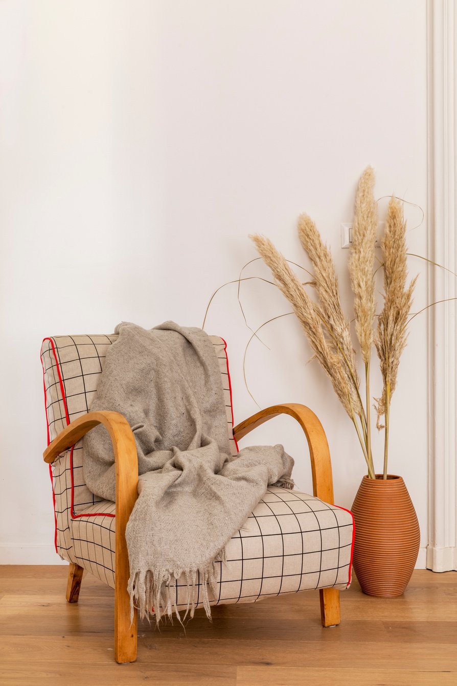 Armchair with Plaid in Minimalist Room